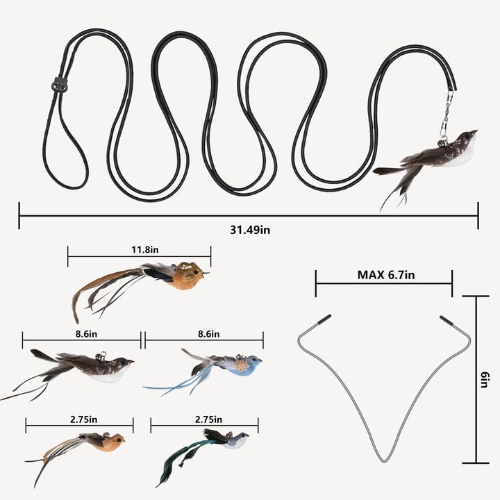 Cat Toys for Indoor Cats, Interactive Bird Cat Toy Self-Holding Suction Base with 5 Replaceable Birds, Door Hanging String, Feathers & Bells | Chase, Jump & Exercise for Kittens/Adult Cats