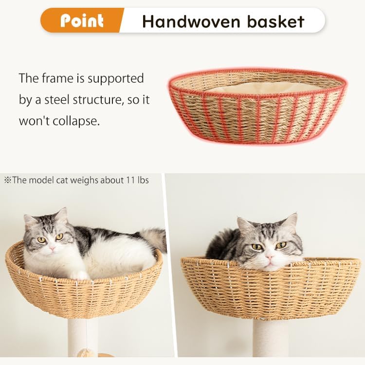 Wooden Cat Tower for Large Cats, 63’‘ Modern Multi-Level Condo with Natural Wood, Indoor Cat Furniture for Medium and Big Pets (White 81007DD)