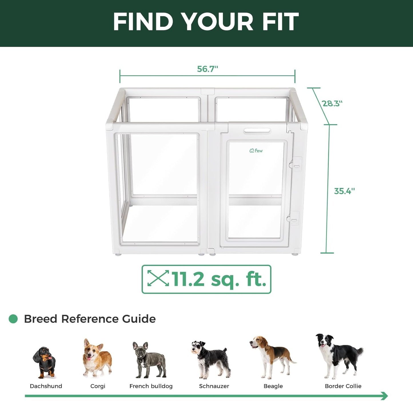 FXW AuraSpace Acrylic Indoor Unleashed Dog Playpen for Medium Dogs, 35 Inch, 6 Panels, White