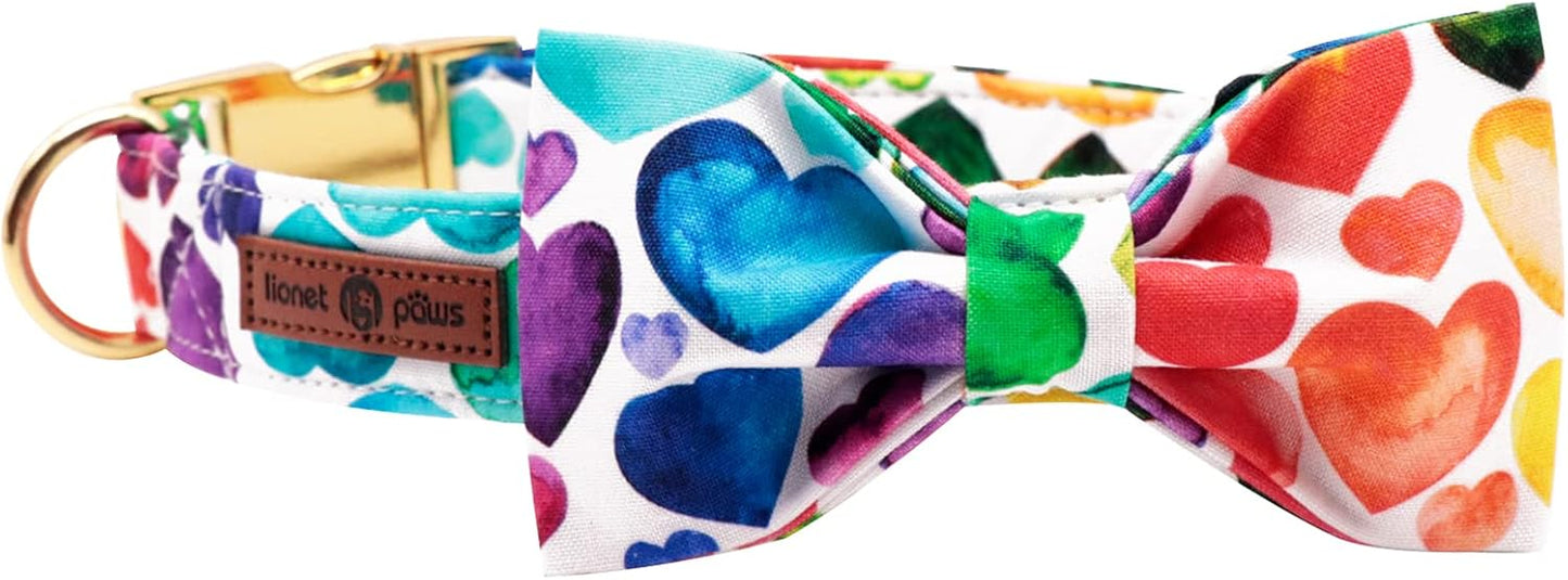 Lionet Paws Valentine's Day Dog Collar with Bowtie, Soft and Comfortable, Adjustable Collar for Small Dogs, Neck 10-16 inches