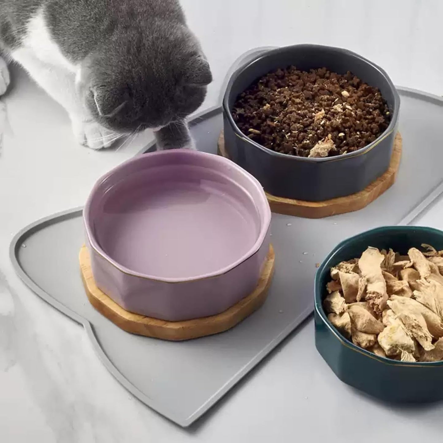 Cat Food Mat, Silicone Pet Feeding Mat for Floor Non-Slip Waterproof Dog Water Bowl Tray Cushion (20" x 12", MARRS Green)