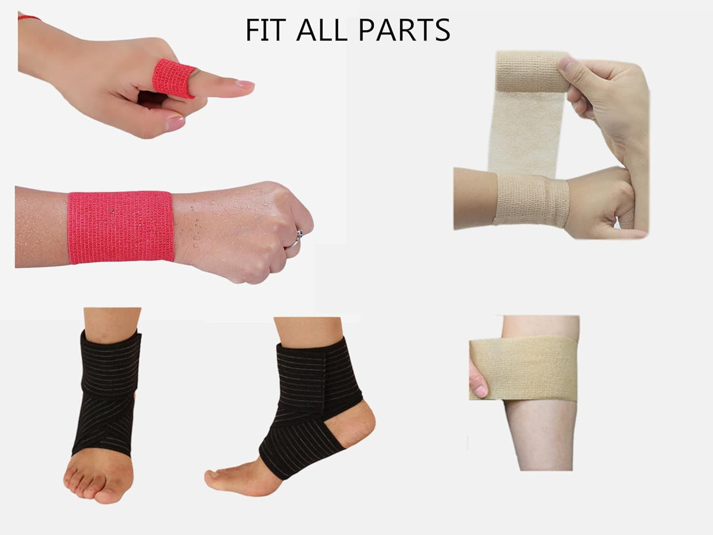 6 Pack 1" x 5 Yards Self Adhesive Bandage Wrap Breathable Cohesive Vet Wrap for Pets, Elastic Self-Adherent Tape for Sports, Wrist, Ankle (Black)