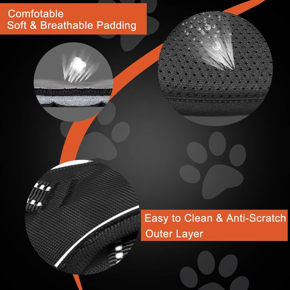 PHOEPET Reflective Dog Harness No Pull Large Breed Vest with 2 Metal Leash Attachment Hooks(XL, Black)