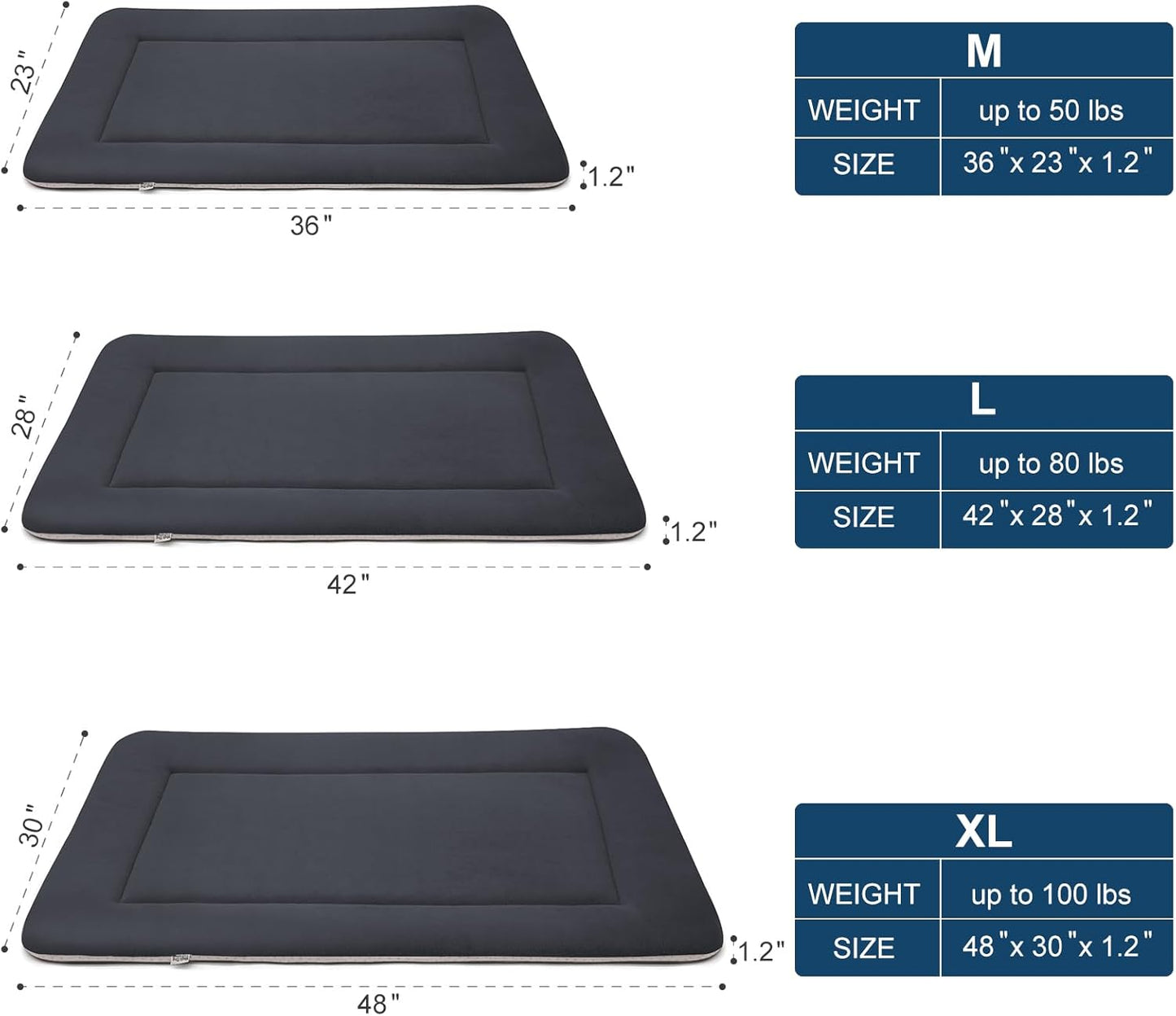 Large Dog Bed Soft Crate Pad Mat 47" Machine Washable with Non-Slip Bottom for Large Medium Dogs