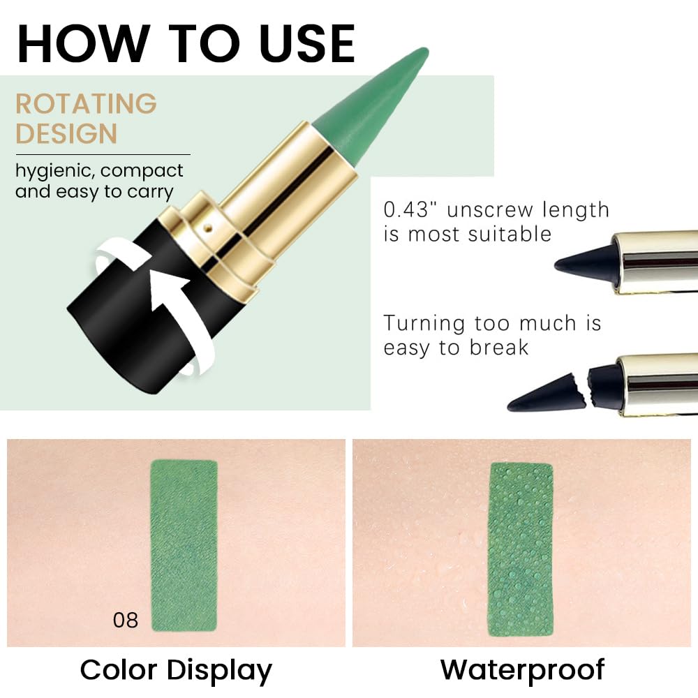 evpct 1Pcs Light Green Gel Eyeliner Pencil Eye Black Face Paint Stick Makeup Set Waterproof Matte Cream Crayon Eyeliner Pencil Set Cat Eye Liners Eyeshadow Guide delineador de ojos contra el agua