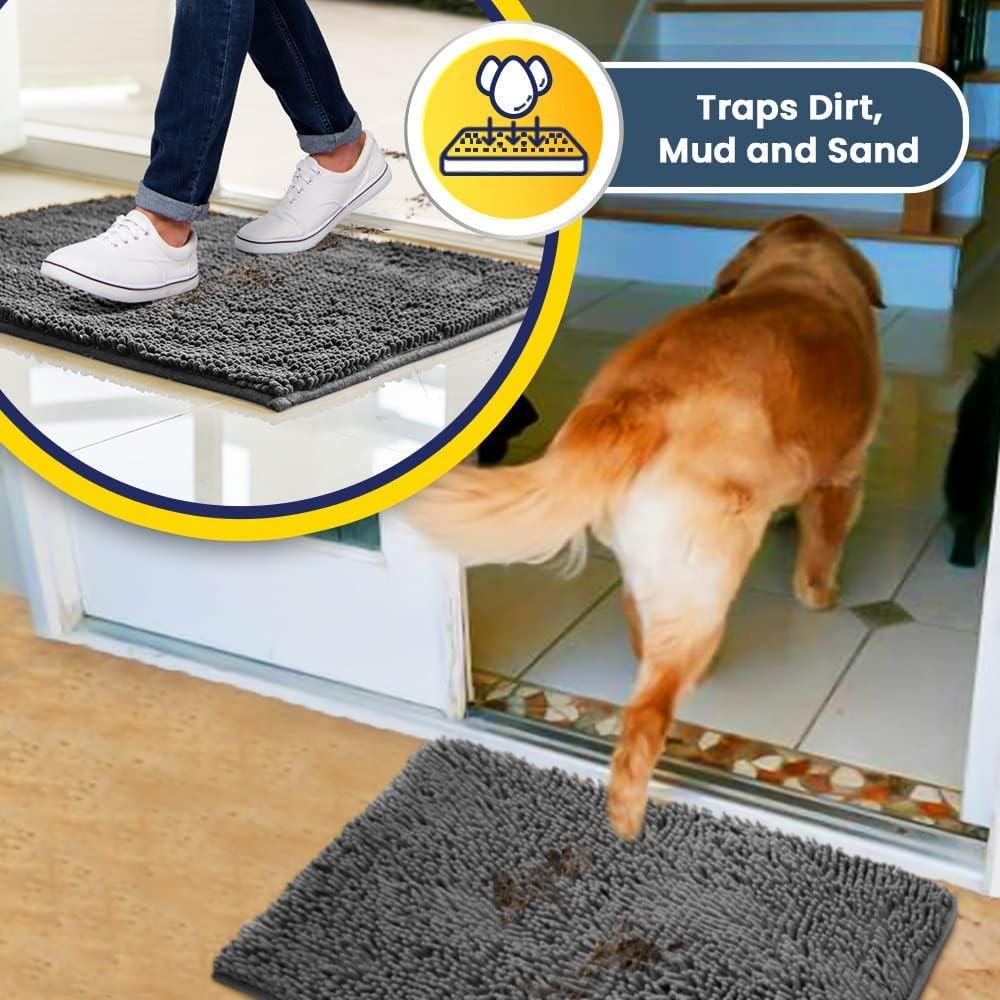 Muddy Mat® Original Dog Door Mat for Muddy Paws, Super Absorbent Microfiber, Non-Slip Washable Pet Rug, Quick Dry Chenille Entryway Carpet, Machine Washable Indoor Outdoor mat, Grey 24"x72"