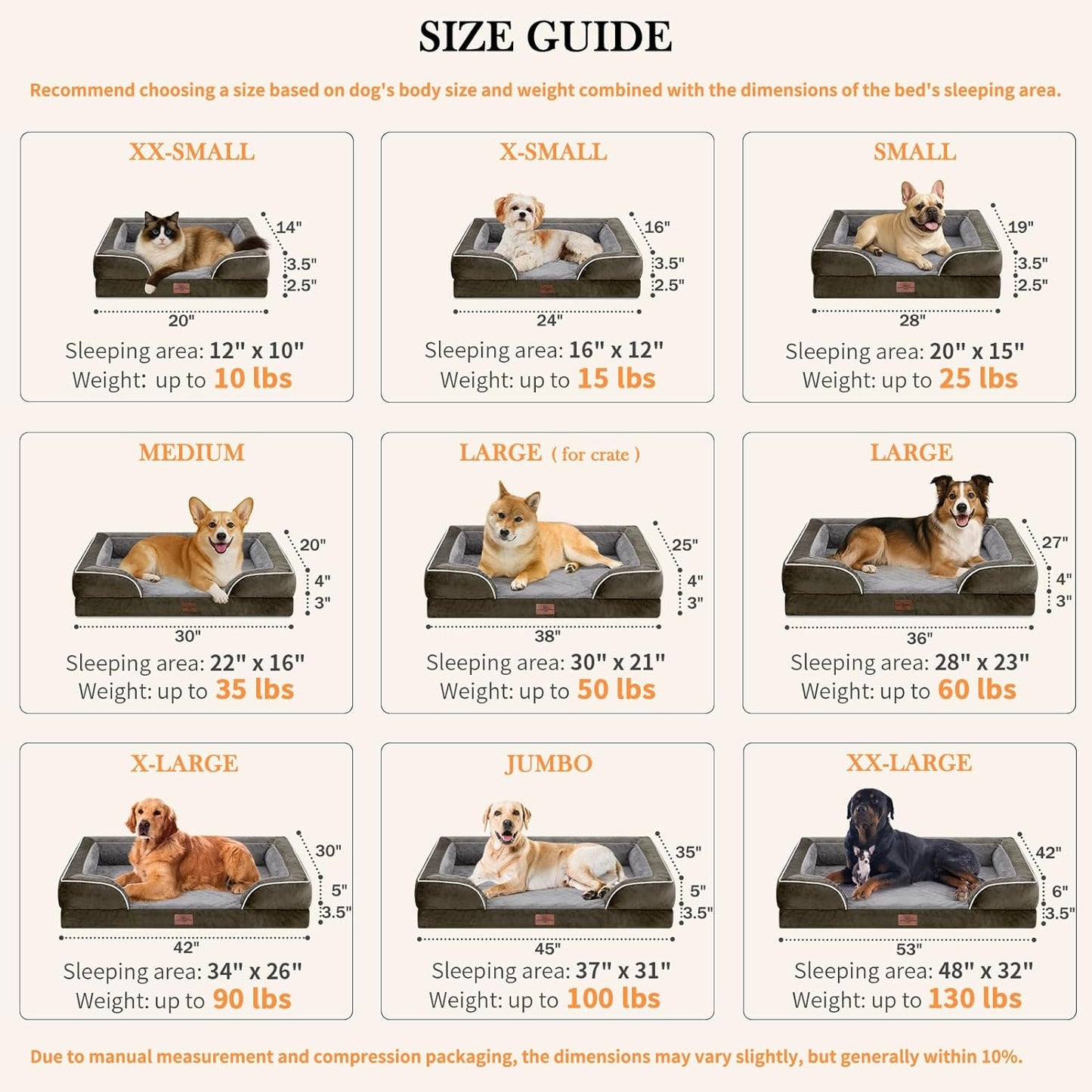 Comfort Expression Small Dog Beds Waterproof Cat Beds Orthopedic Foam Sofa Beds for Small Dogs Comfy Pet Bed with Washable Removable Cover & Non-Slip Bottom(XX-Small,Dark Green)