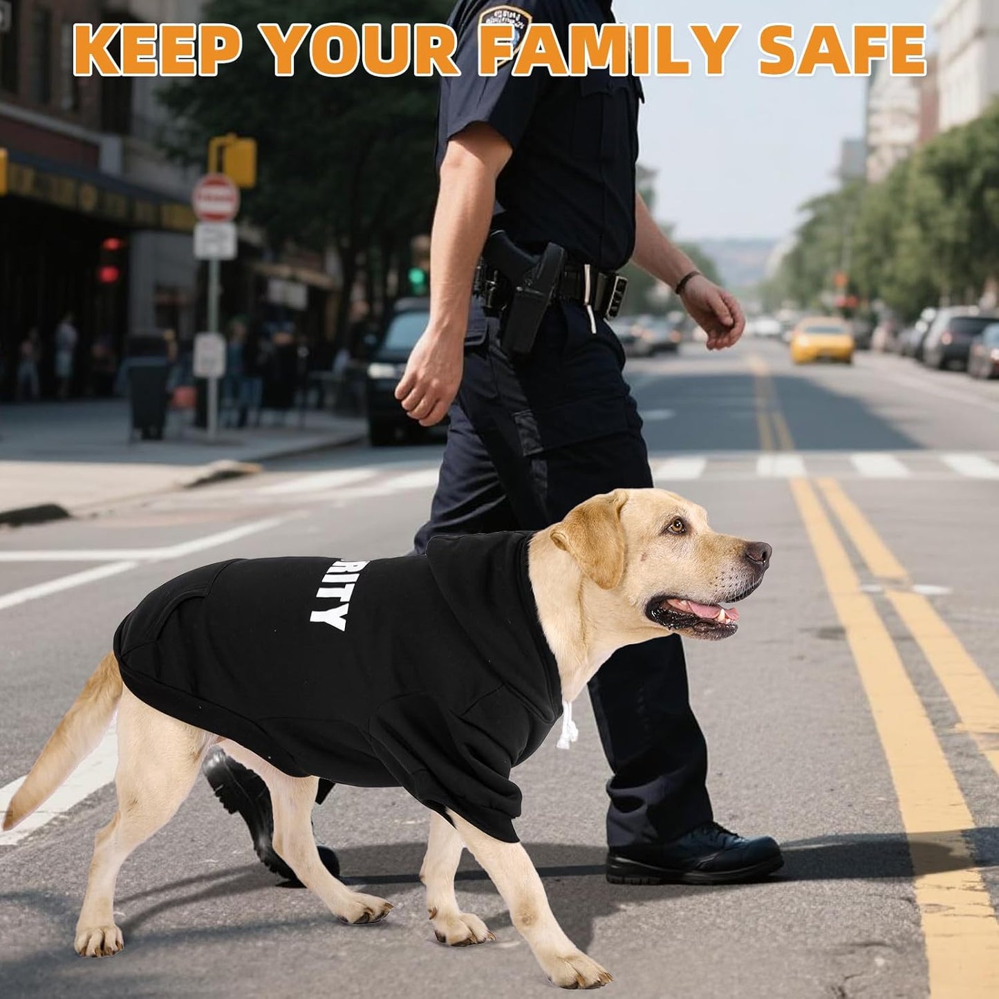 KOOLTAIL Security Dog Hoodie, Fall Puppy Sweater Clothes for Small Medium Large Dogs, Soft Warm Winter Pet Cold Weater Coats Hooded Sweatshirt with Pocket,Dog Halloween Costume for Girl Boy, Black XXL