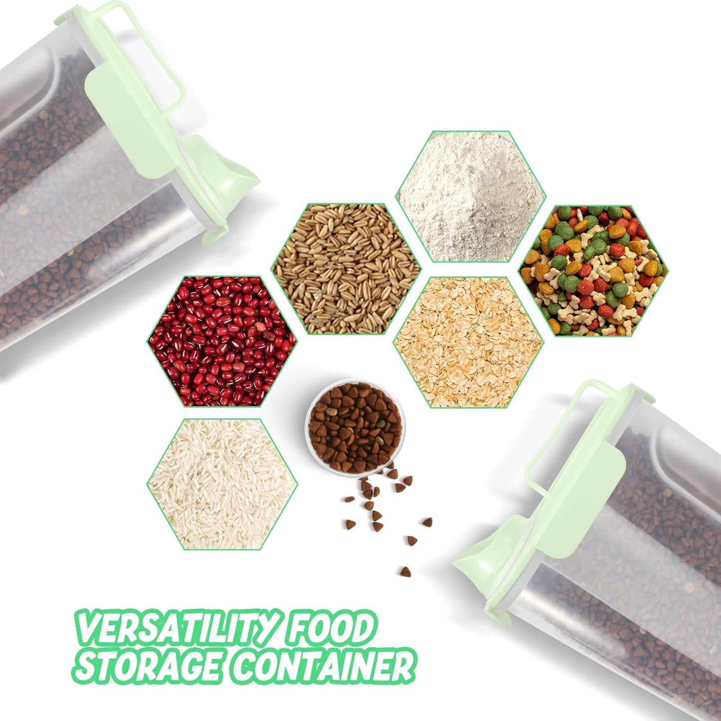 5-7Lbs Dog Cat Food Storage Container with Upgraded Large Nozzle BPA-free, 4 Snap Seals Plastic Pet Food Storage Containers with Handles (3, Light Green, 5L)