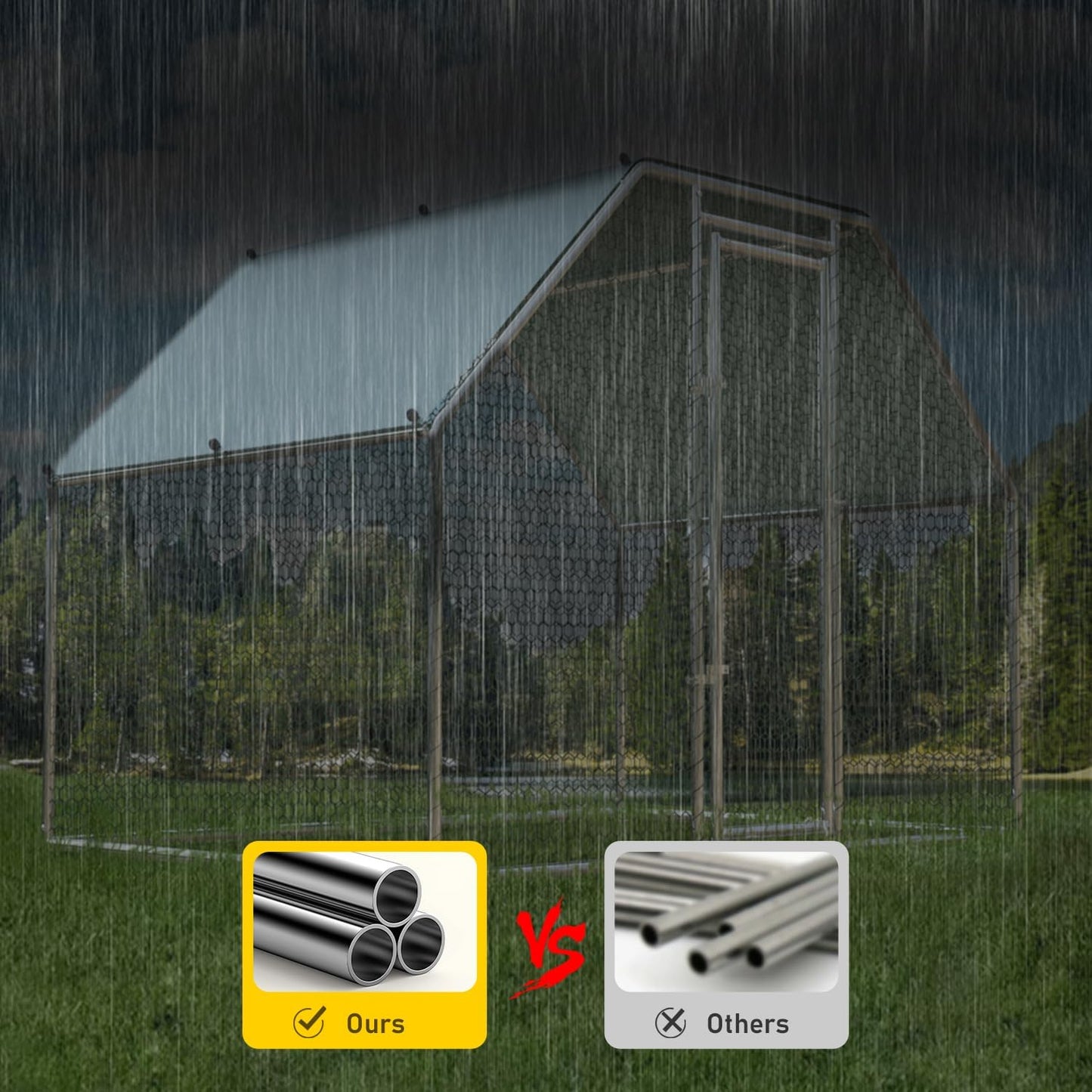 1.26’’ Large Metal Chicken Coop Walk in, Chicken Pen for Chickens, Outdoor Chicken Runs Coops Dog Kennel, Flat Roofed Chicken Runs for Yard with Anti-Ultraviolet Cover (9.2’L x6.2’W x6.4’H)