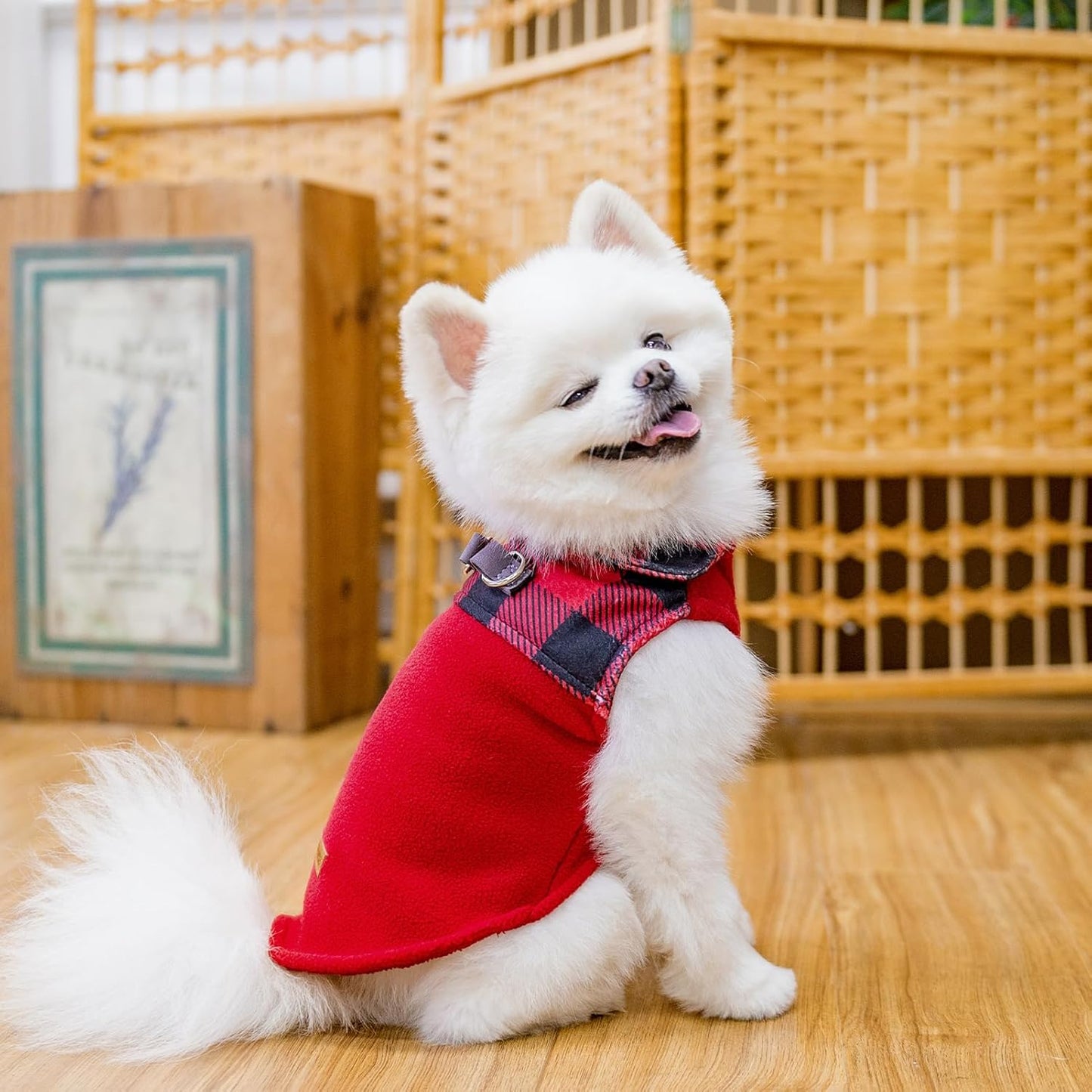 EXPAWLORER Fleece Dog Sweater - Classic Plaid Dog Jacket, Winter Coat Vest with 2 D-Rings for Leash, Pet Cold Weather Clothes, Sweatershirt for Boy or Girls