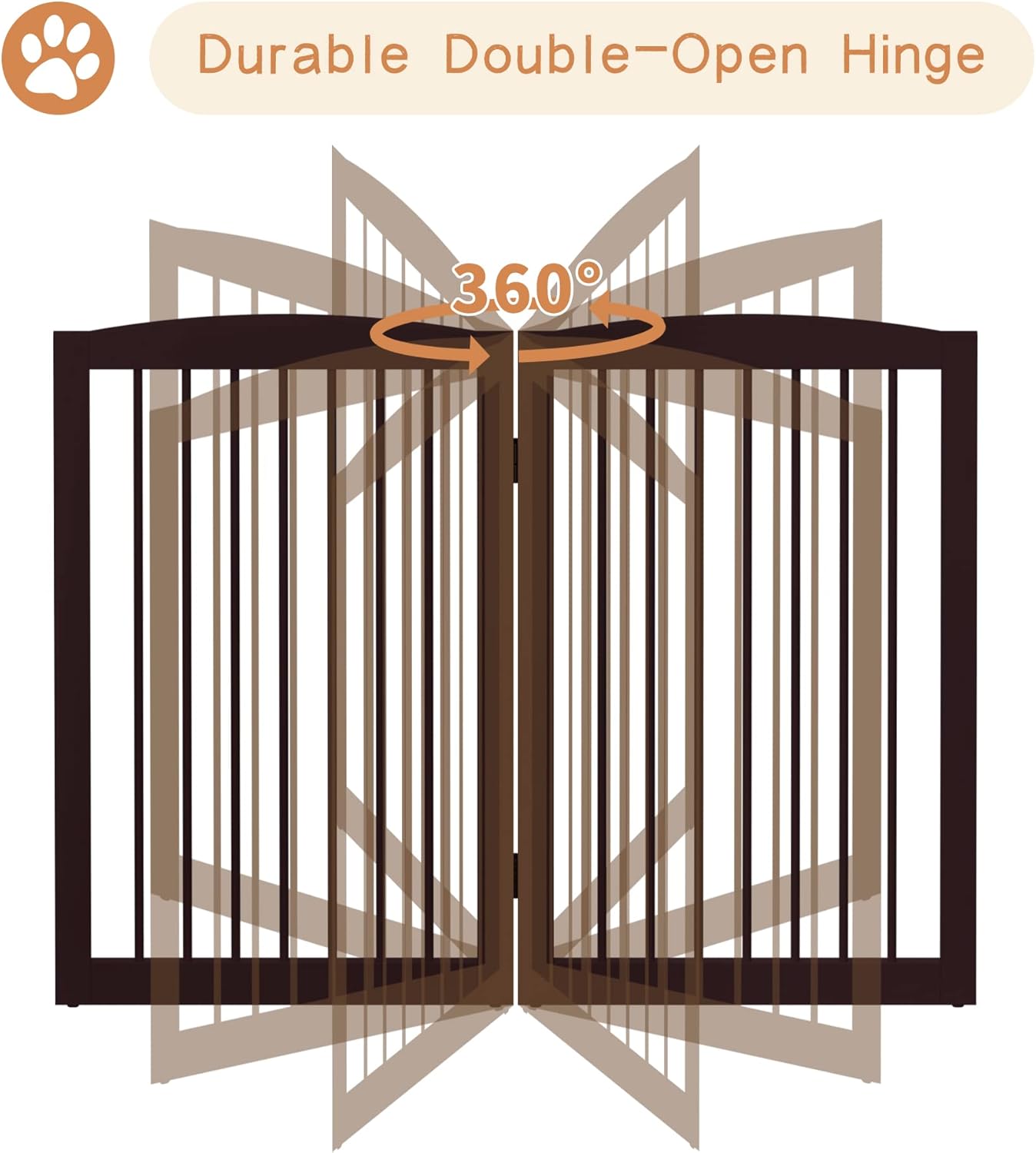 Freestanding Pet Gate for Dogs, Indoor Wooden Foldable Dog Gate for House, Extra Wide, Pet Fence for Stairs, Doorways, Halls, Support Feet Included, 120 Inch Wide, 6 Panels 32",Brown