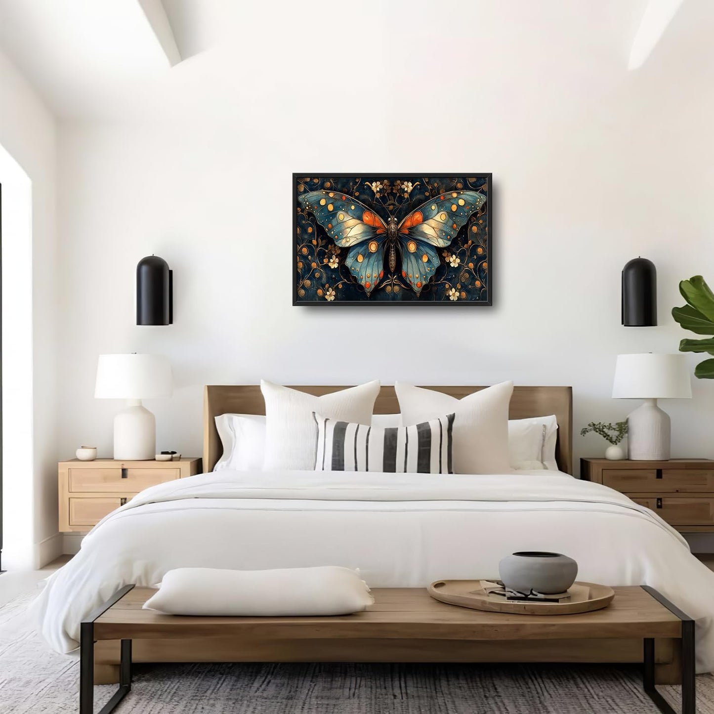 Large Butterfly Wall Art for Living Room, Butterfly Canvas Oversized Wall Decor, Floral Aesthetics Framed Pictures Painting Print Artwork for Bedroom Office 36L" x 24W"