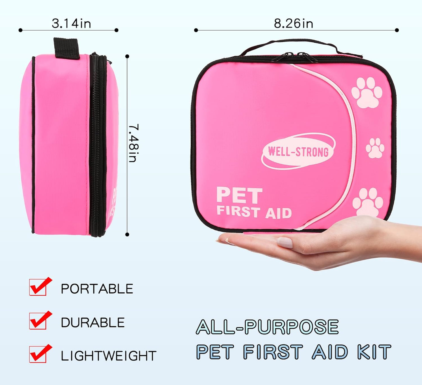 Pet First Aid Kit - Vet-Approved Survival Essentials for Dogs & Cats | Immediate Care Emergency Supplies with Trauma Pad, Tweezers & Bandages | Compact Travel Kit for Home, Camping, Car
