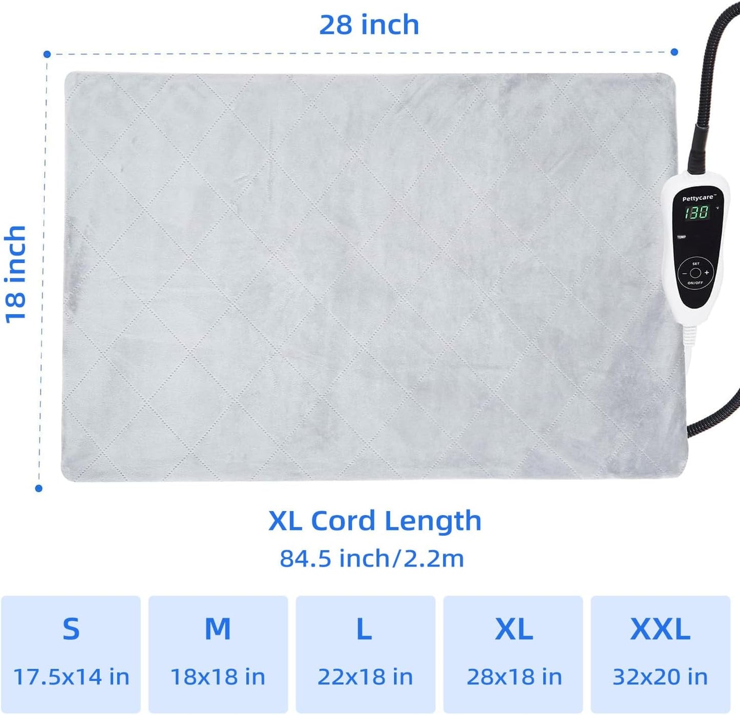 pettycare Pet Heating Pad for Dog Cat, Electric Heating with Steel-Wrapped Cord, 25-level Timer & 11-level Temperature Indoor Warming Pads Easy Clean for Puppy Cat Dog XL 28x18inch
