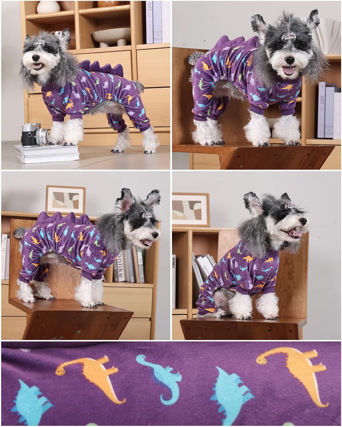 CuteBone Dinosaur Costume Dog Pajamas, Stretchy Spandex Crystal Velvet Sleepwear Coat for Small Dogs, Soft & Warm Pet Outfit Clothes for Cold Weather, Cozy Pullover Design COSP04M