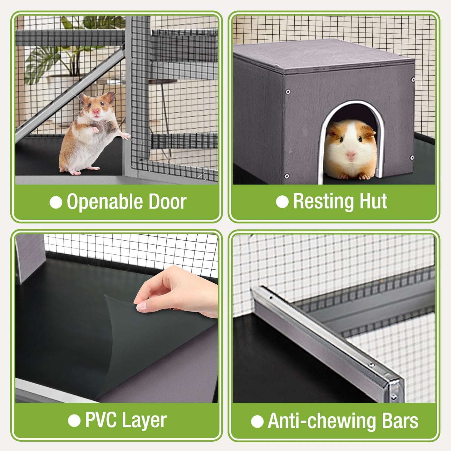 Large Ferret Cage, Chinchilla Cage with 5 Levels, Wooden Guinea Pig Cages with Wheels, Small Animal Cages with Ramp, Hideout, Pull Out Tray, for Rat, Hamster, Hedgehog