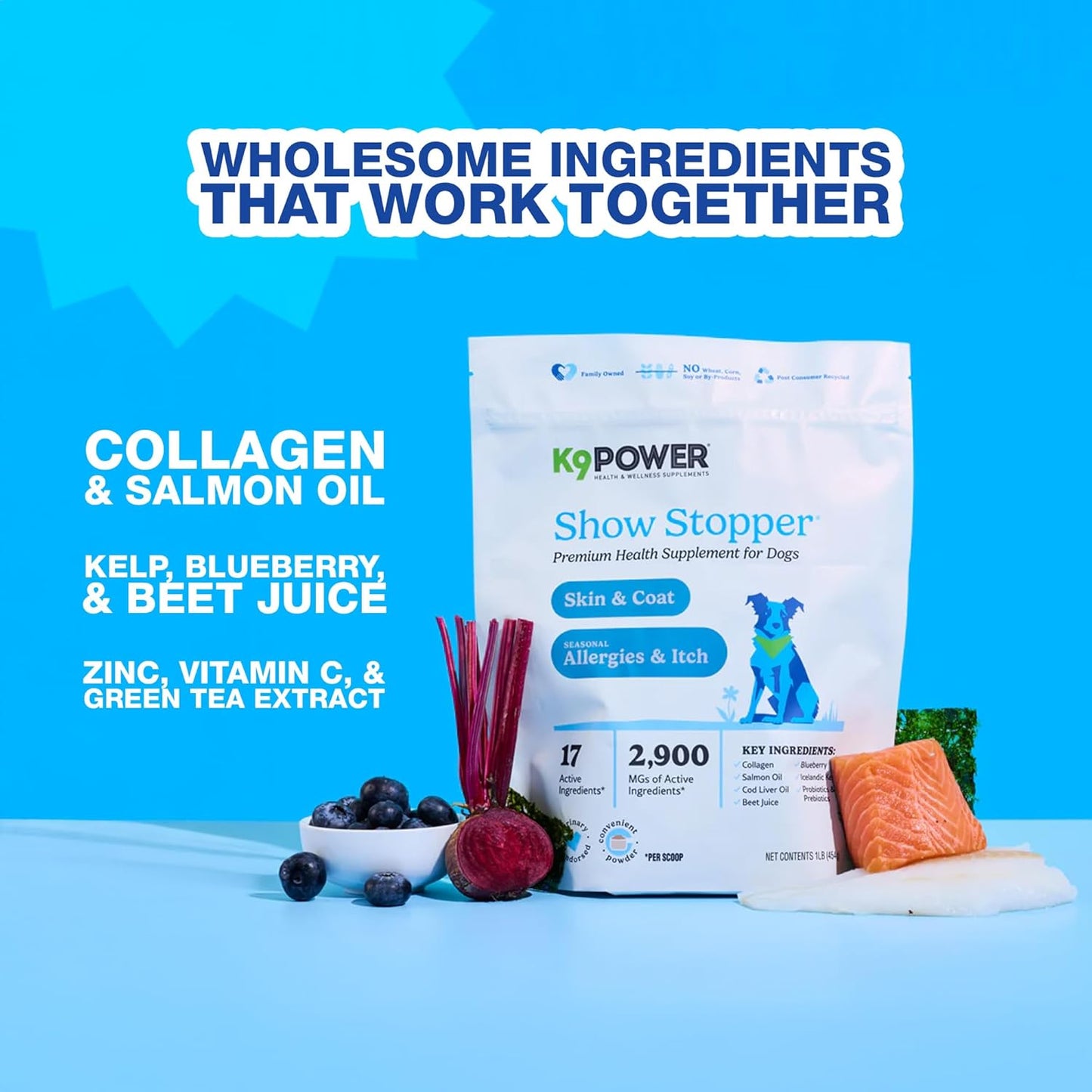 K9 Power Show Stopper for Dogs 1lb – Boosts Coat Shine & Promotes Healthy Skin Tone - Strengthens Immune System - Enhances Digestive Health