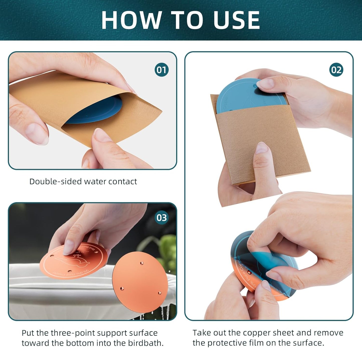 Bird Bath Copper Disk – 99.99% Pure Copper Water Cleaner, 1 mm Thick with Stable Triple-Point Support, Safe Natural Solution for Outdoor Birdbaths Bowls, for All-Season Use,Bird,2pcs