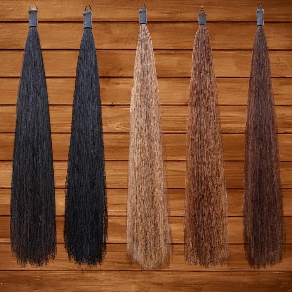 Horse Tail Extensions with Braided Horsehair Loop, Blunt Cut Bottom, 34-36 inches Long and 1 lb Weight (Natural Black)