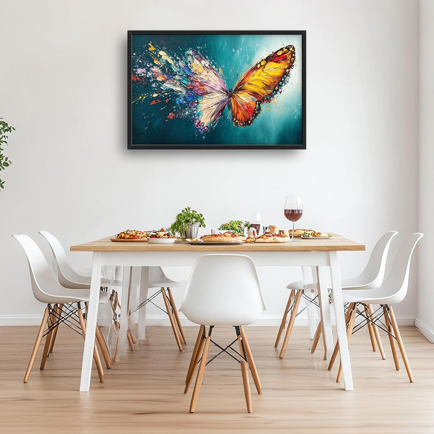 Extra Large Framed Abstract Butterfly Wall Art,Colorful Graffiti Wall Decor,Splashing Wings Pictures for Living Room,Canvas Print Painting Modern Artwork Bedroom Office Bathroom Home Decor 36L x24W