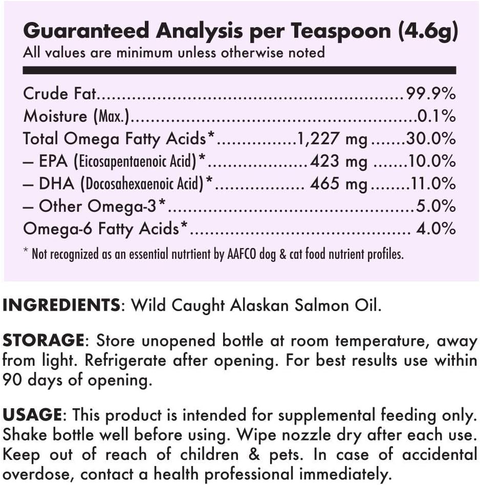 Wild Alaskan Salmon Oil for Dogs & Cats - Pure Fish Omega 3 6 9 Liquid EPA DHA Fatty Acids - Skin & Coat Supplement - Supports Joint Function, Brain, Eye, Immune & Heart Health - Made in USA 8 oz