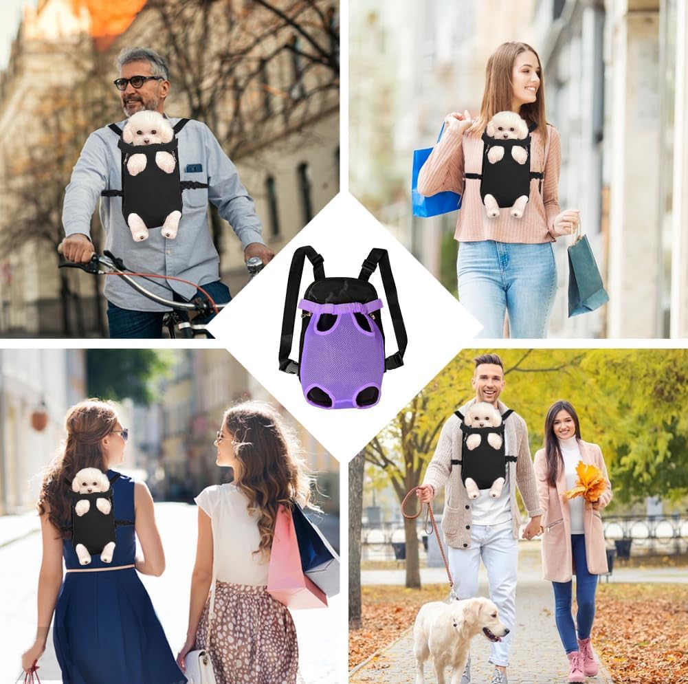 FEimaX Dog Carrier Backpack Pet Legs Out Front Cat Travel Bag, Adjustable Puppy Backpacks Carriers Hands-Free for Small Medium Dogs Cats Hiking Traveling Camping Daily Walking (Small, Purple)