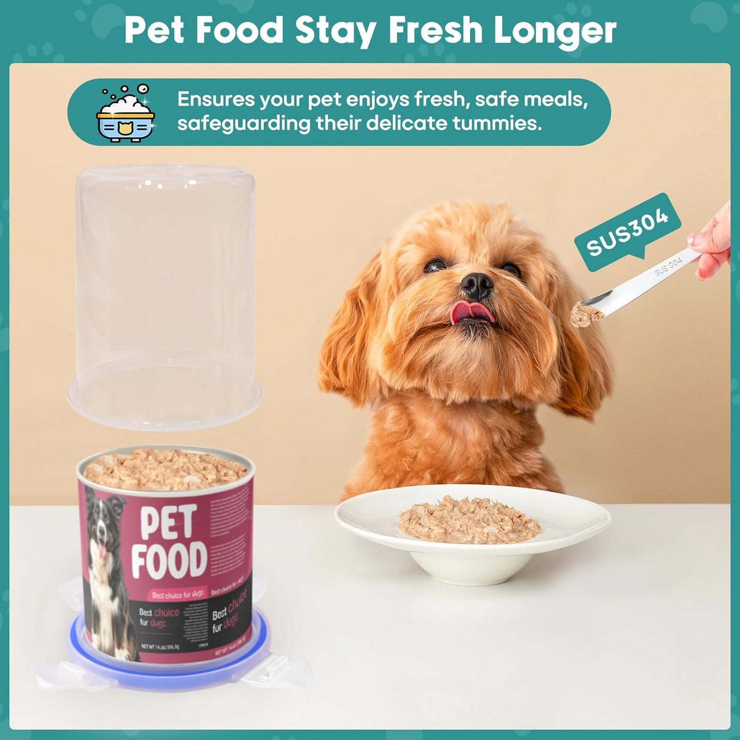 Canned Dog Food Storage Lids,Reusable Airtight Can Cover Pet Food Sealer - Keeps Dog Food Lids Storage Can Fresh, dog Food Container Eliminates Odor, Easy To Use With SUS 304 Spoon,Can Opener