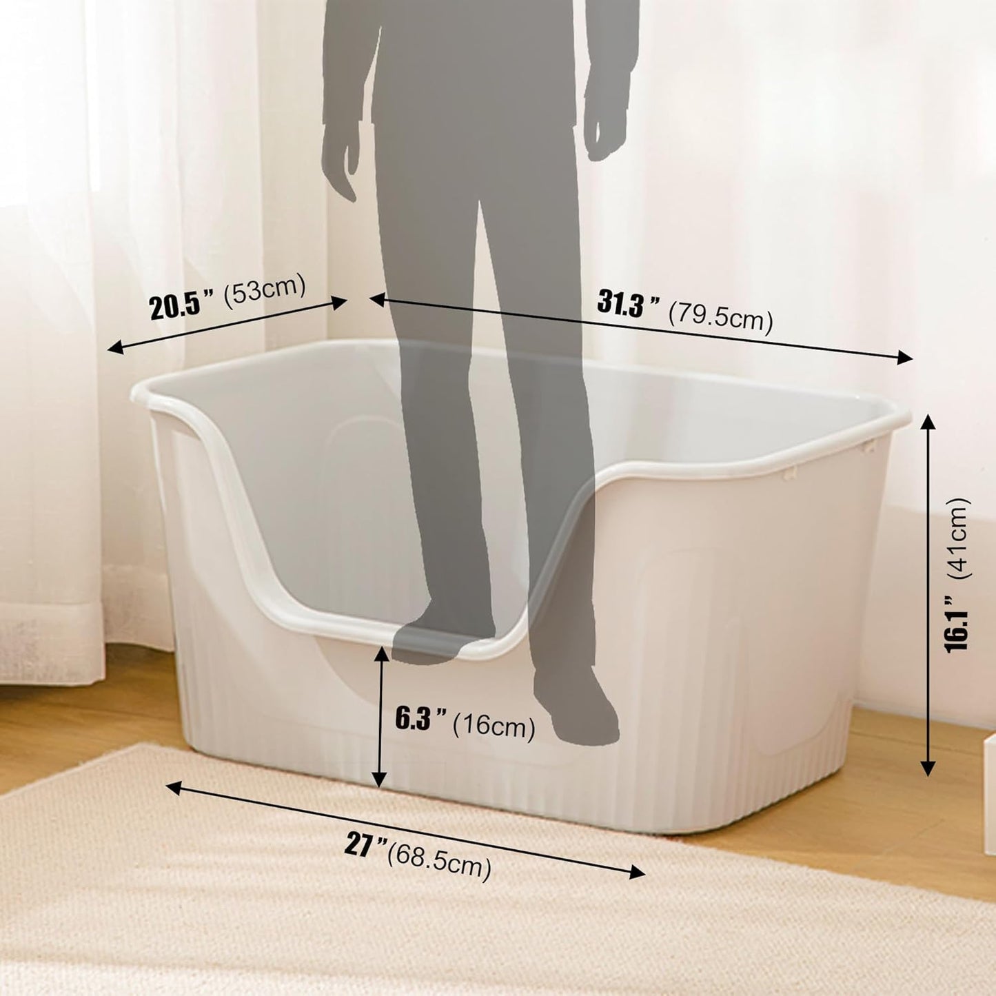 Vealind Extra Large Cat Litter Box 31''×21''×16'', Jumbo Litter Box for Big Cats or Multiple Cats, High Sided Litter Pan, Leak-Proof & Anti-Splashing, Easy Clean & Durable (Grey)