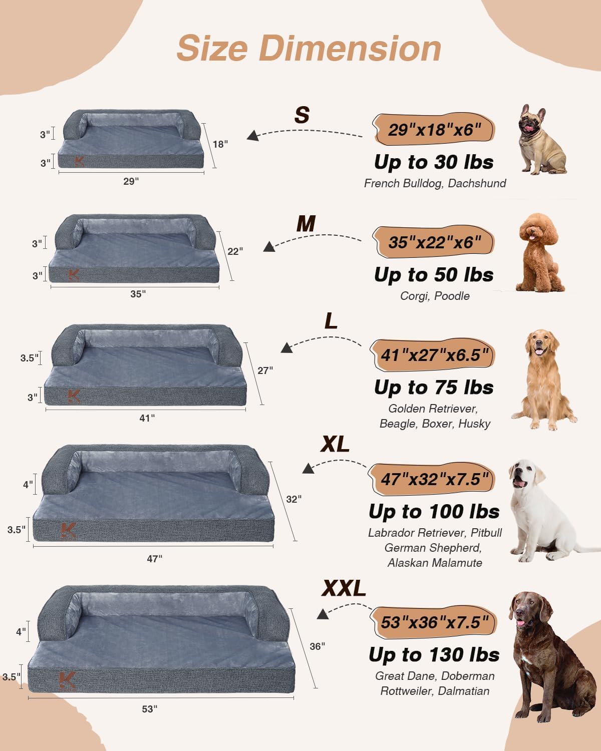 KSIIA Orthopedic Dog Bed for Small Dogs,Washable Pet Sofa with U-Shaped Bolster Removable Waterproof Cover Non-Slip Bottom and Egg-Crate Orthopedic Foam Pet Couch Bed, 29 x 18 Inch, Dark Gray