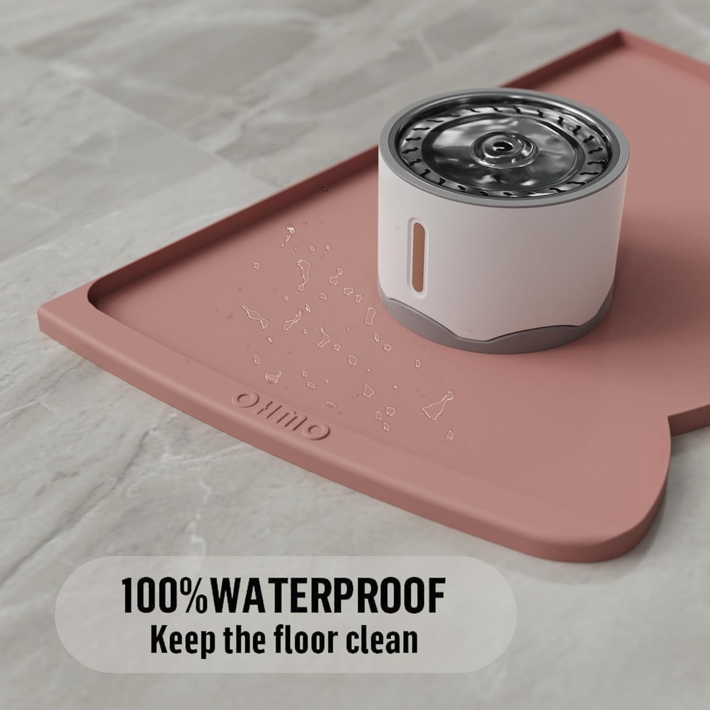 OHMO Dog Food Mat(Rose, 24 * 15'') w/Residue Collection Pocket Silicone Pet Feeding Mat for Floor High Edges Anti Spills Waterproof Cat Water Bowl Tray, Easy Clean Placemat