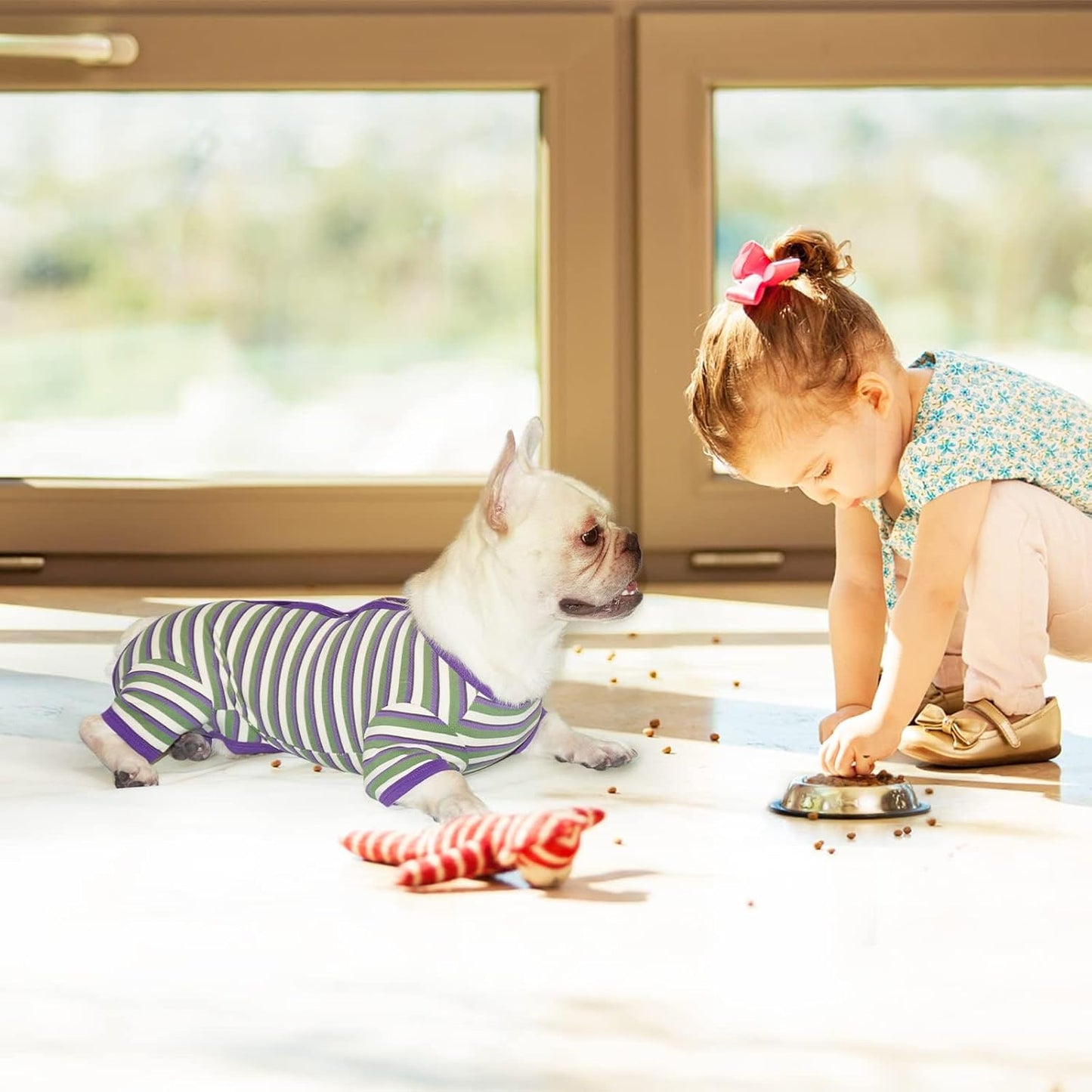 TONY HOBY Dog Pajamas, Knitted Dog Jumpsuit Shirt in Cold Weather, Dogs Surgical Recovery Suit for Small Medium Dogs (Purple&Green, Boy, M)