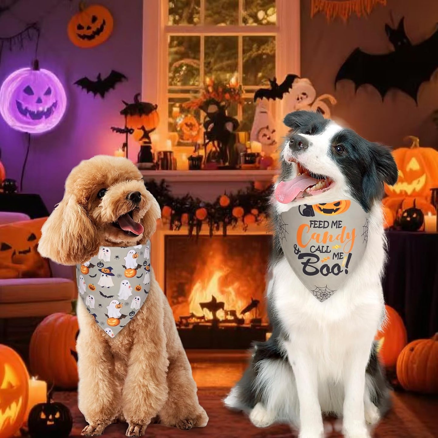 Halloween Dog Bandanas Small 3PCS, 6 Pattern Fall Scarf for Boy and Girl, Triangle Reversible Bibs Breed for Puppy Pets
