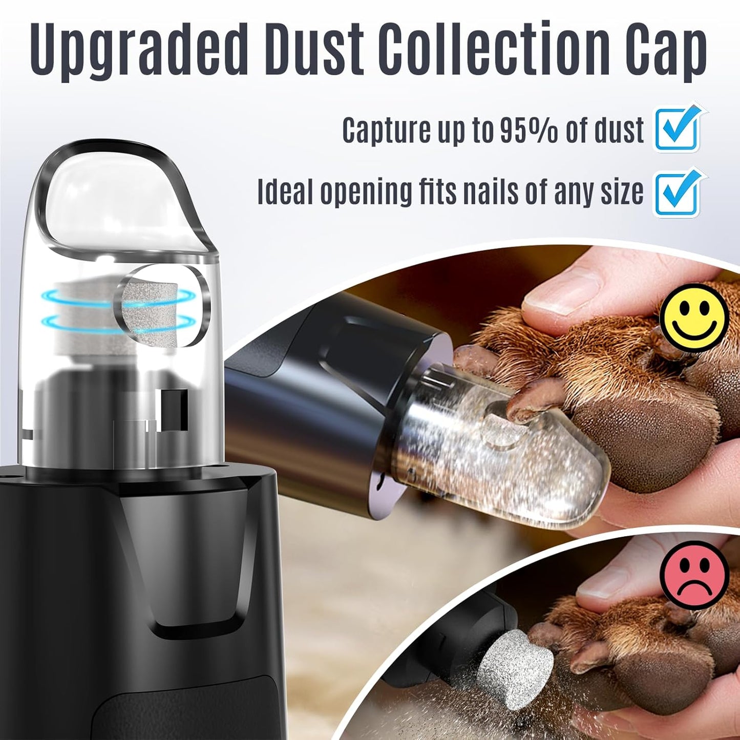 Casfuy New 6-Speed Dog Nail Grinder - 50% More Power Dog Nail Trimmers with 2 LED Lights Quiet 7h Running Time Electric Pet Nail Grinder File Toenail Grinder for Large Medium Small Dogs & Cats (Black)