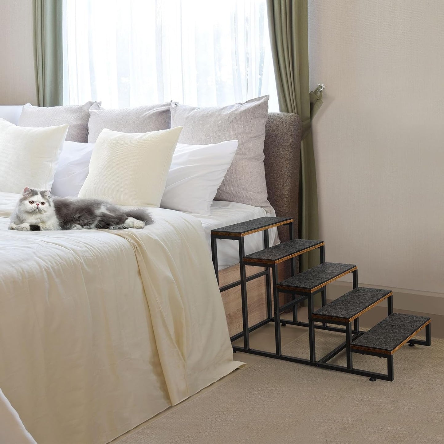 Dog Stairs Ramps Dog Stairs for High Bed Couch 5 Tier Pet Stairs for Small Medium Large Dogs and Cats Pet Step with Non-Slip Stair Tread for Puppy, The Old, and Injured Dogs