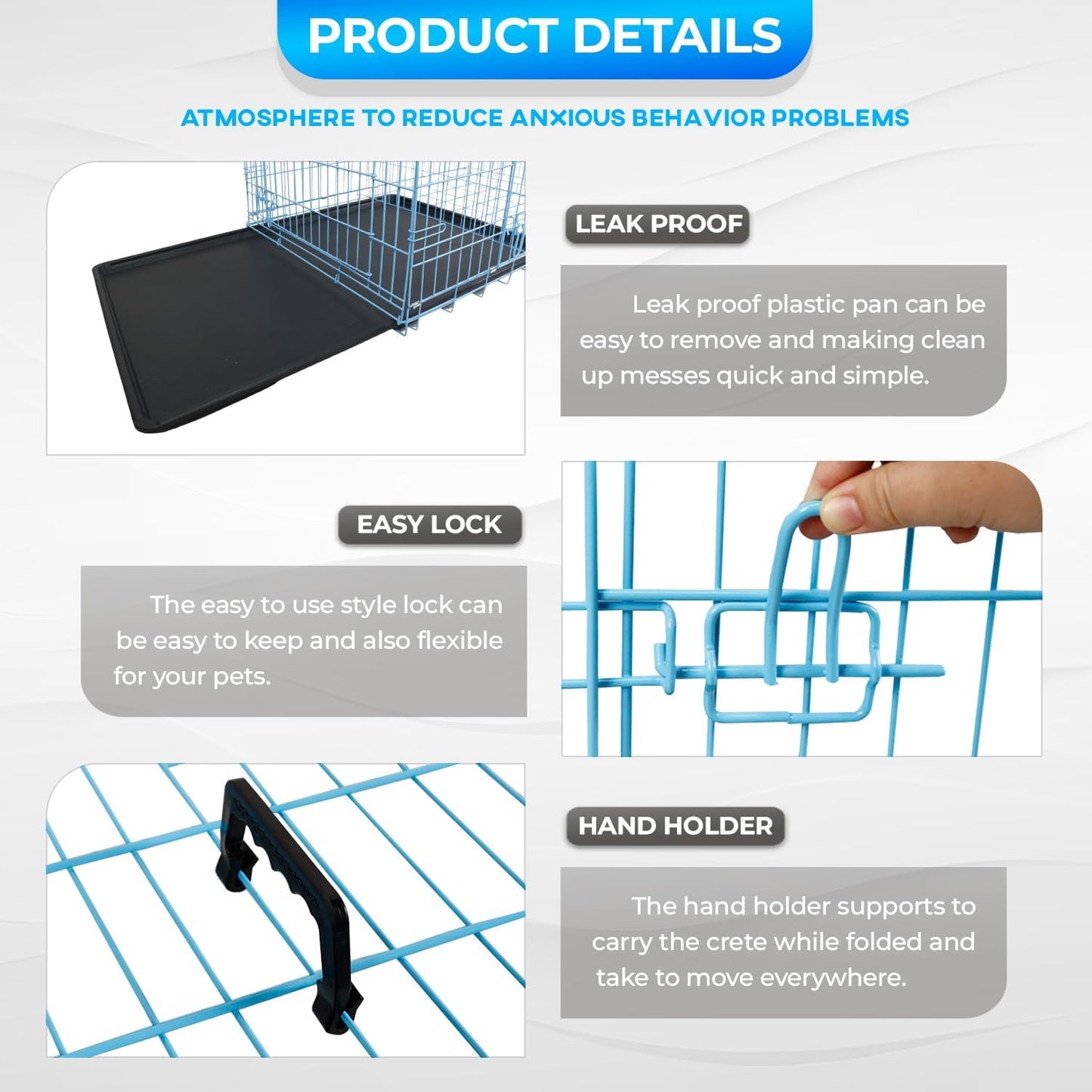 FDW Dog Crate for Medium Dogs 30 Inch Folding Metal WirePet Cage Double Door W/Divider Panel Indoor Outdoor Kennel Leak-Proof Plastic Tray,Blue