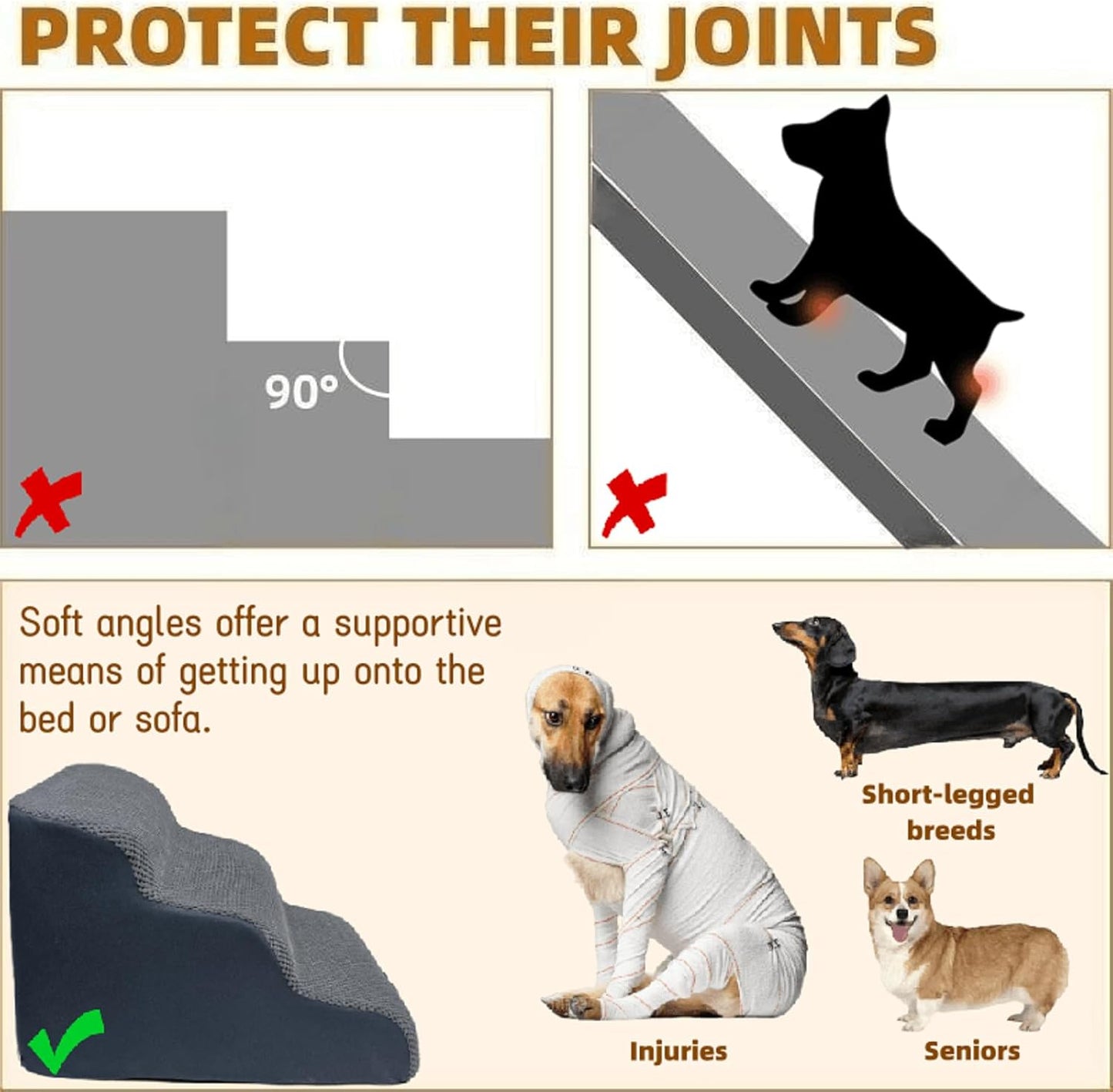 Dog Stairs & Pet Ramp for Small/Large Dogs to High Beds/Couches - 5 Steps 24-inch Height for 18-30 inch Furniture, 2 Washable Covers (Pink, Grey), Non-Slip Balanced 33D Design for Old Dogs & Cats