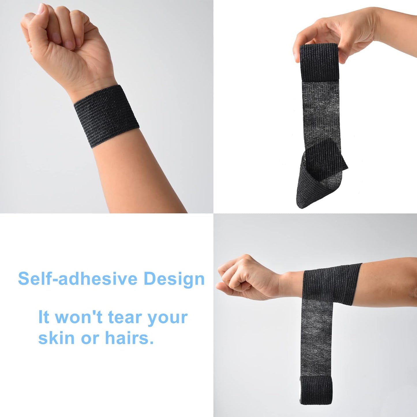 9 Pack 2" x 5 Yards Self Adhesive Bandage Wrap Self Stick Wrap for Ankle, Wrist, Finger, Sports, Breathable Cohesive Vet Tape for Pets (Black)