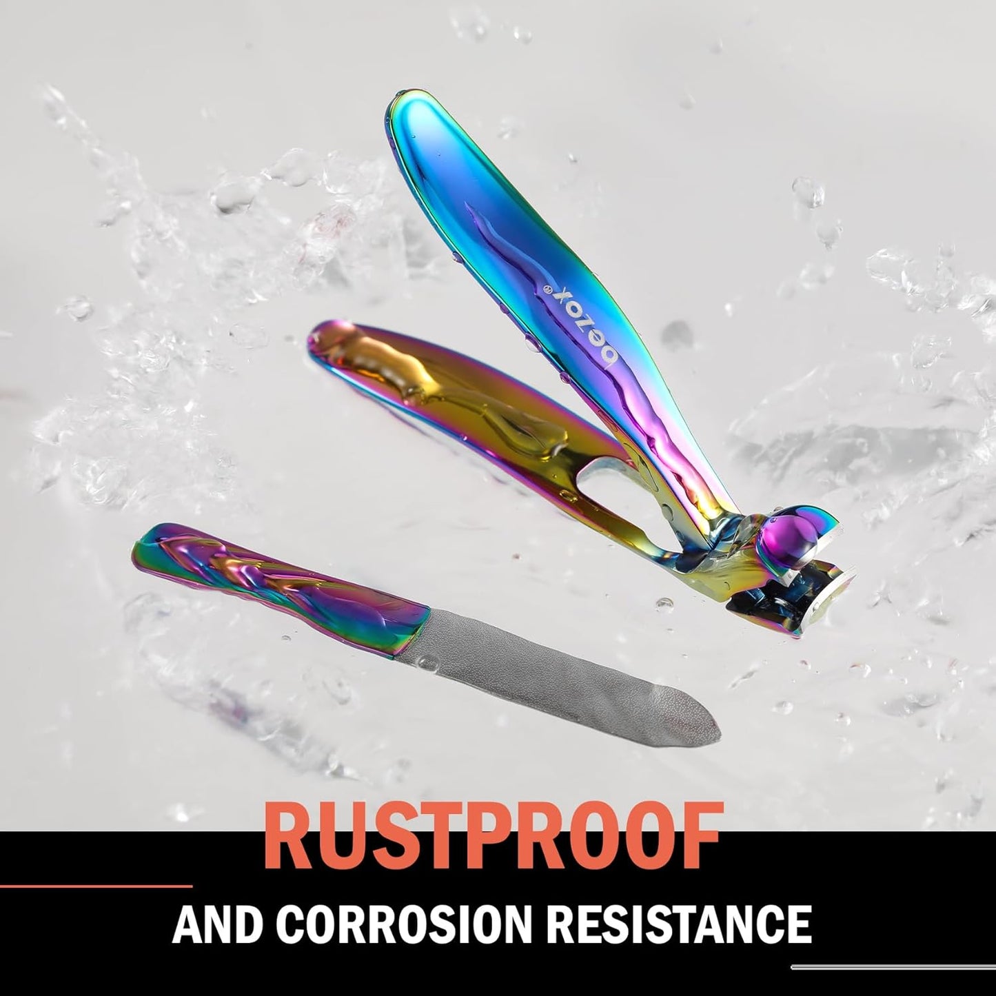 BEZOX Ergonomic Angled Head Thick Toenail Clipper for Seniors - Large Nail Clippers for Thick and Ingrown Nails with Metal Nail File, Premium Nail Cutter Fingernail Clipper for Men and Women - Rainbow