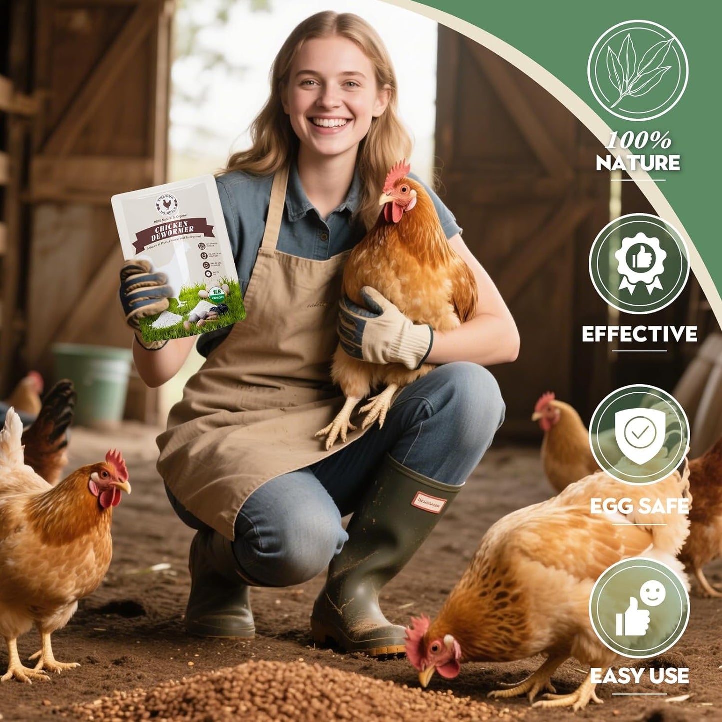 Chicken Dewormer Powder, All-Natural Health Formula, 1LB Pouch,Safe for Eggs, Effective for All Ages & Sizes, Chicken Wormer, Poultry Medicine Supplies (1, Pounds)