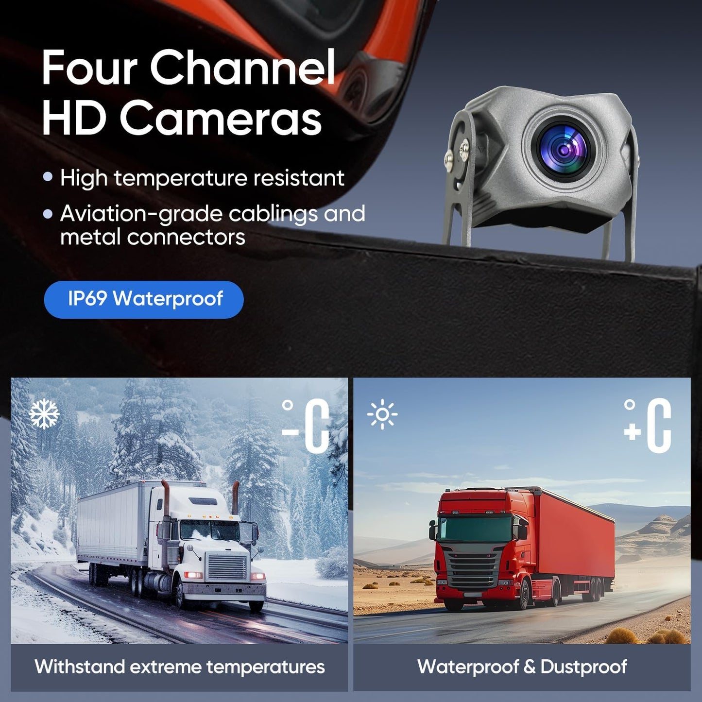 4-Channel 1080P Backup Camera for Truck/RV/Semi Trailer/Van/Cars 10.2inch Touch Monitor with DVR Recording/Playback/Bluetooth/FM Radio/Music/Video Player