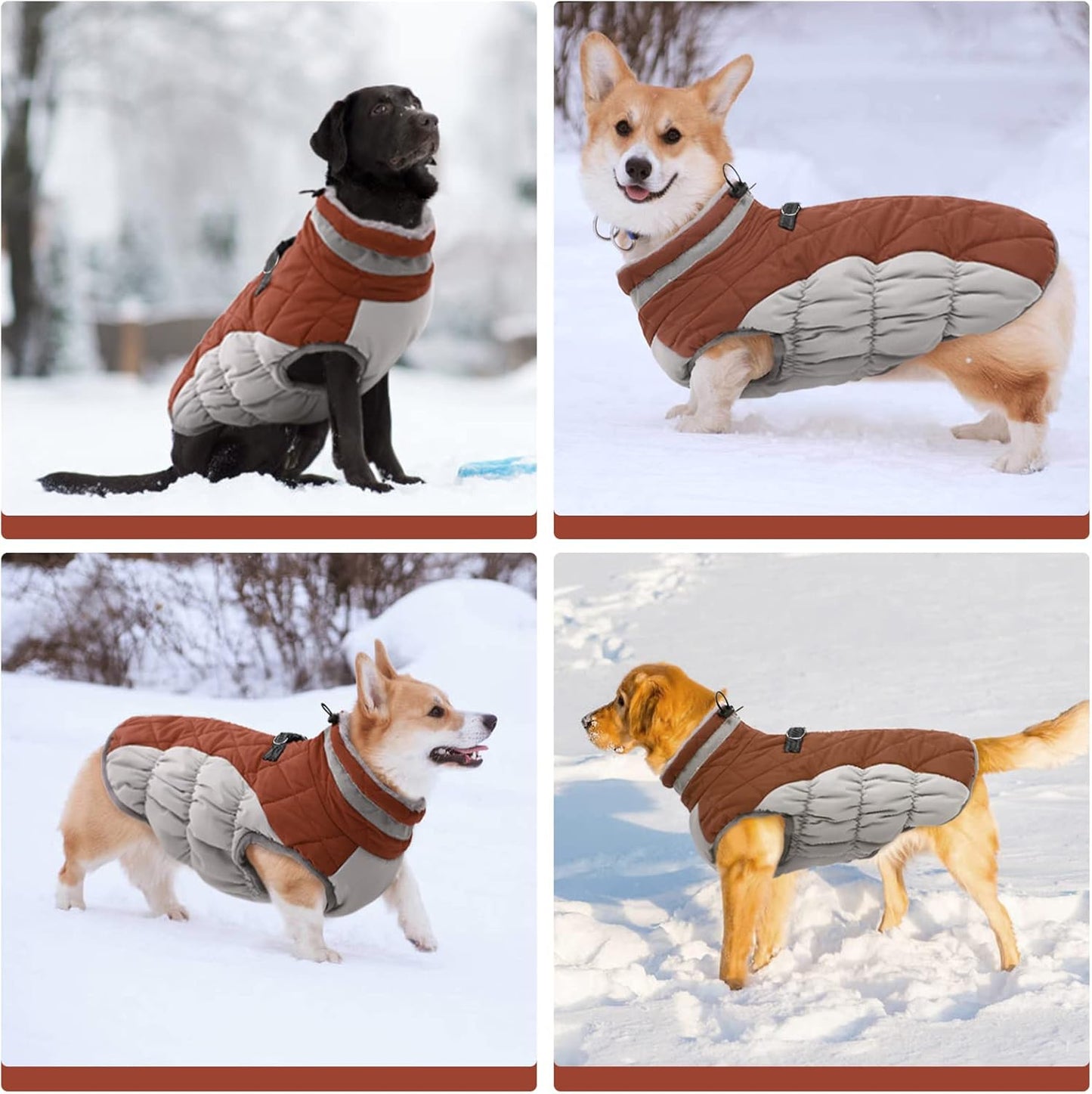 FUAMEY Dog Coat for Large Dogs,Waterproof Dog Winter Jacket with Harness Built in Puppy Cold Weather Coats Reflective Pet Vest with Zipper Warm Fleece Dogs Snowsuit Windproof Brown XXXL