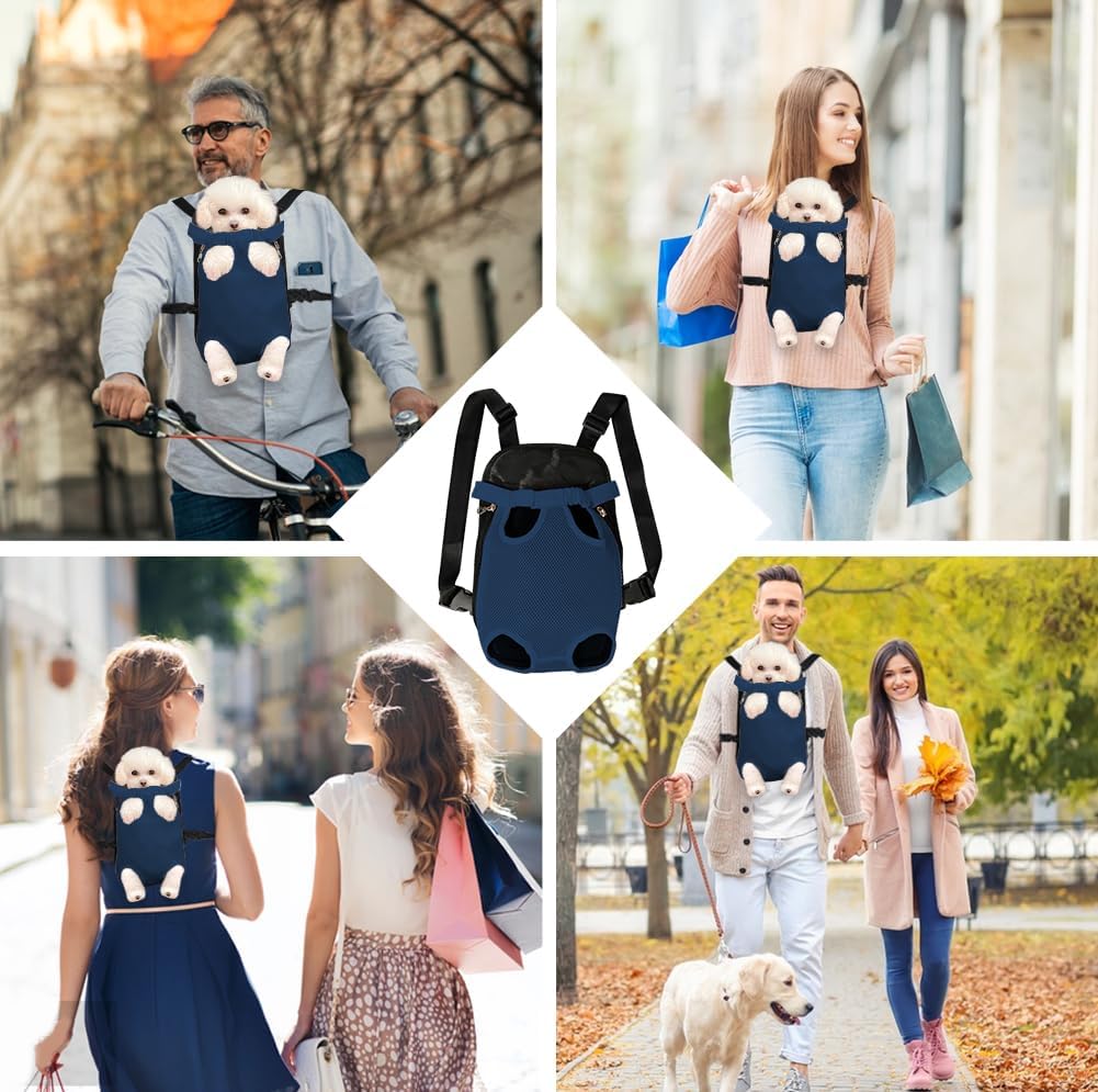 FEimaX Dog Carrier Backpack Pet Legs Out Front Cat Travel Bag, Adjustable Puppy Backpacks Carriers Hands-Free for Small Medium Dogs Cats Hiking Traveling Camping Daily Walking (X-Large, Navy)