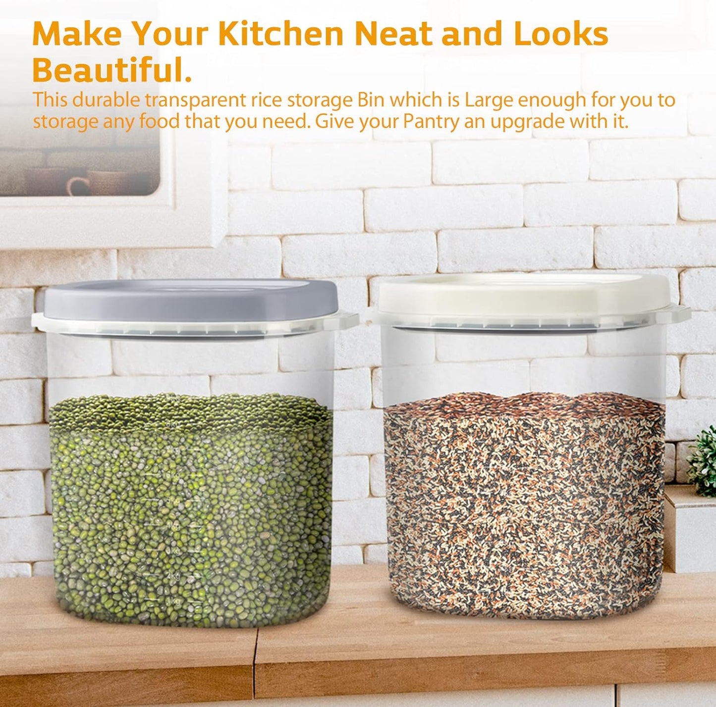 Large Airtight Food Storage Container Bin, 20-lb Dry Food Rice Container with Lid-Lock Handle and Measuring Cup. Cereal, Flour Dog Cat Pet Food Containers