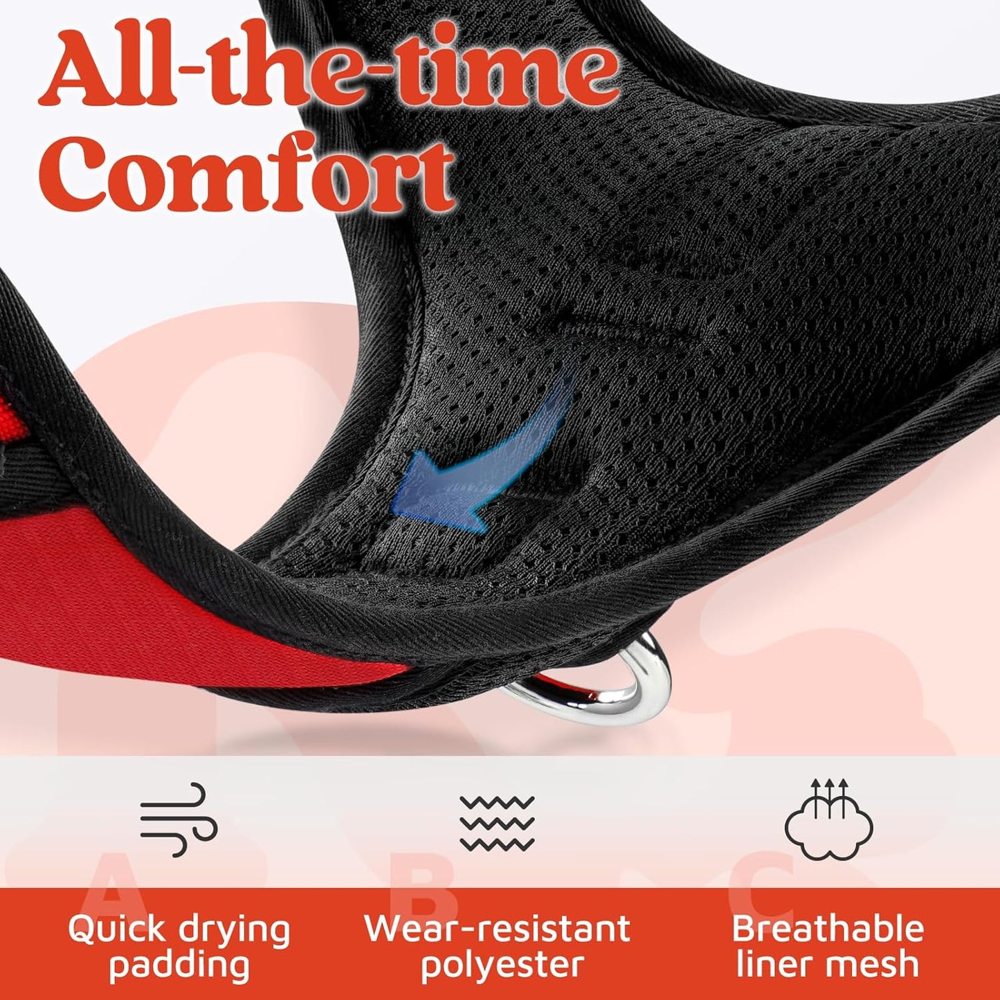 rabbitgoo Dog Harness Small Sized, No Pull Dog Vest with 3 Buckles, Adjustable Soft Padded Pet Harness with Easy Control Handle and Reflective Strips, Red, S