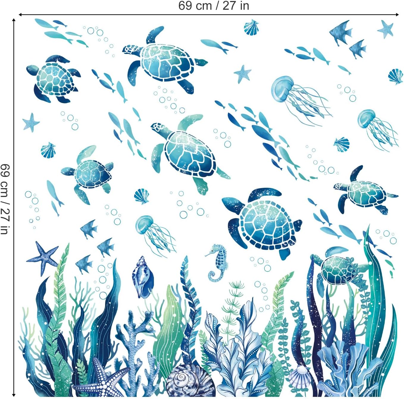 decalmile Under The Sea Seaweed Wall Decals Sea Turtle Ocean Grass Jellyfish Wall Stickers Baby Nursery Bedroom Bathroom Wall Decor