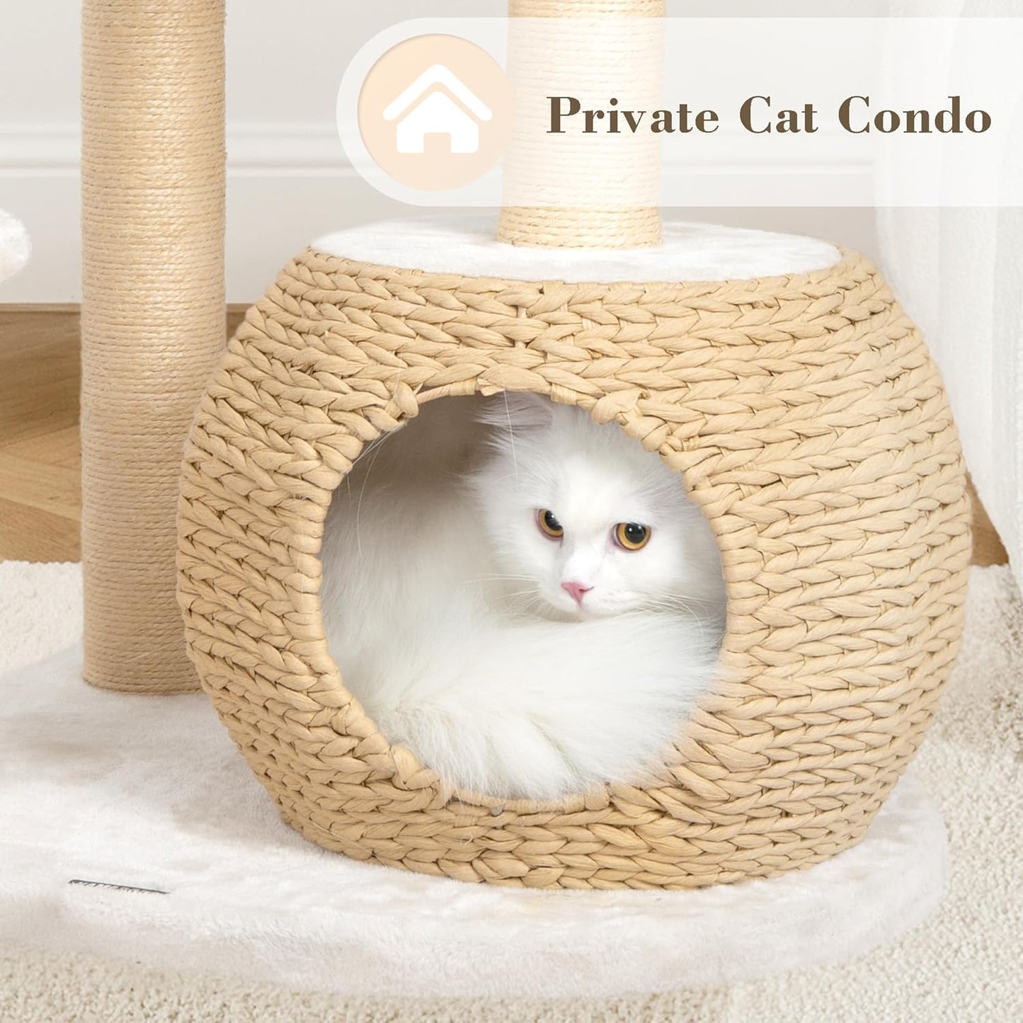 KAMABOKO Modern Cat Tree, 53" Tall Cat Trees for Indoor Cats, Cat Condo Natural Sisal with Scratching Posts, Hand-Woven Tower & Top Perch, Cat-Tree for Kittens Climb Play & Rest