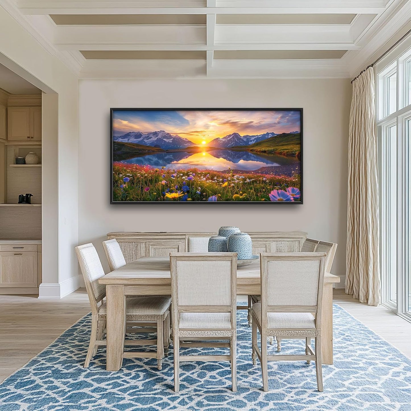 Mountain Large Wall Art Sunrise Lake Flower Field Pictures Nature Landscape Wall Decor Canvas Print Painting Artwork for Bathroom Living Room Bedroom 60L" x 30W"