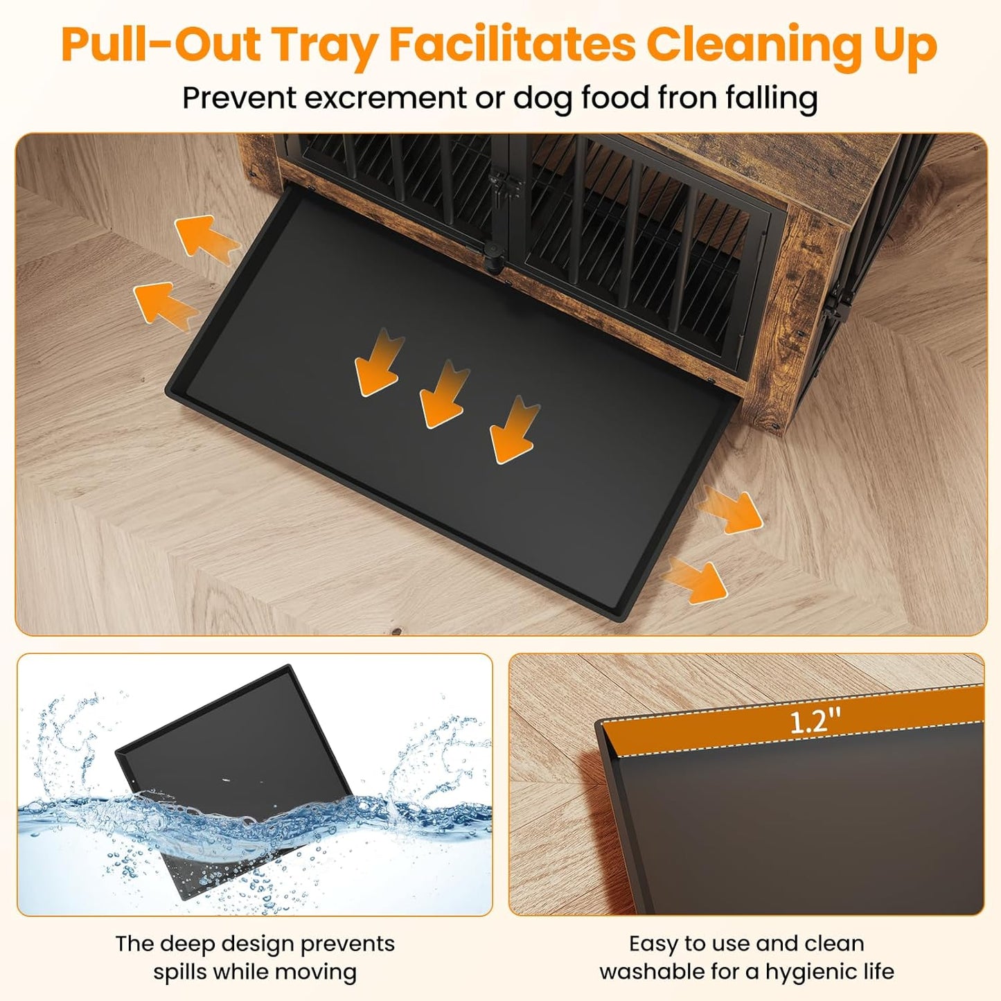 Dog Crate Furniture, Dog Crate End Table for Small and Medium Dogs,Wooden Cage Kennel Furniture Indoor, Modern Dog Crate with Multi-Purpose Removable Tray, Double-Doors Dog Furniture, Rustic Brown