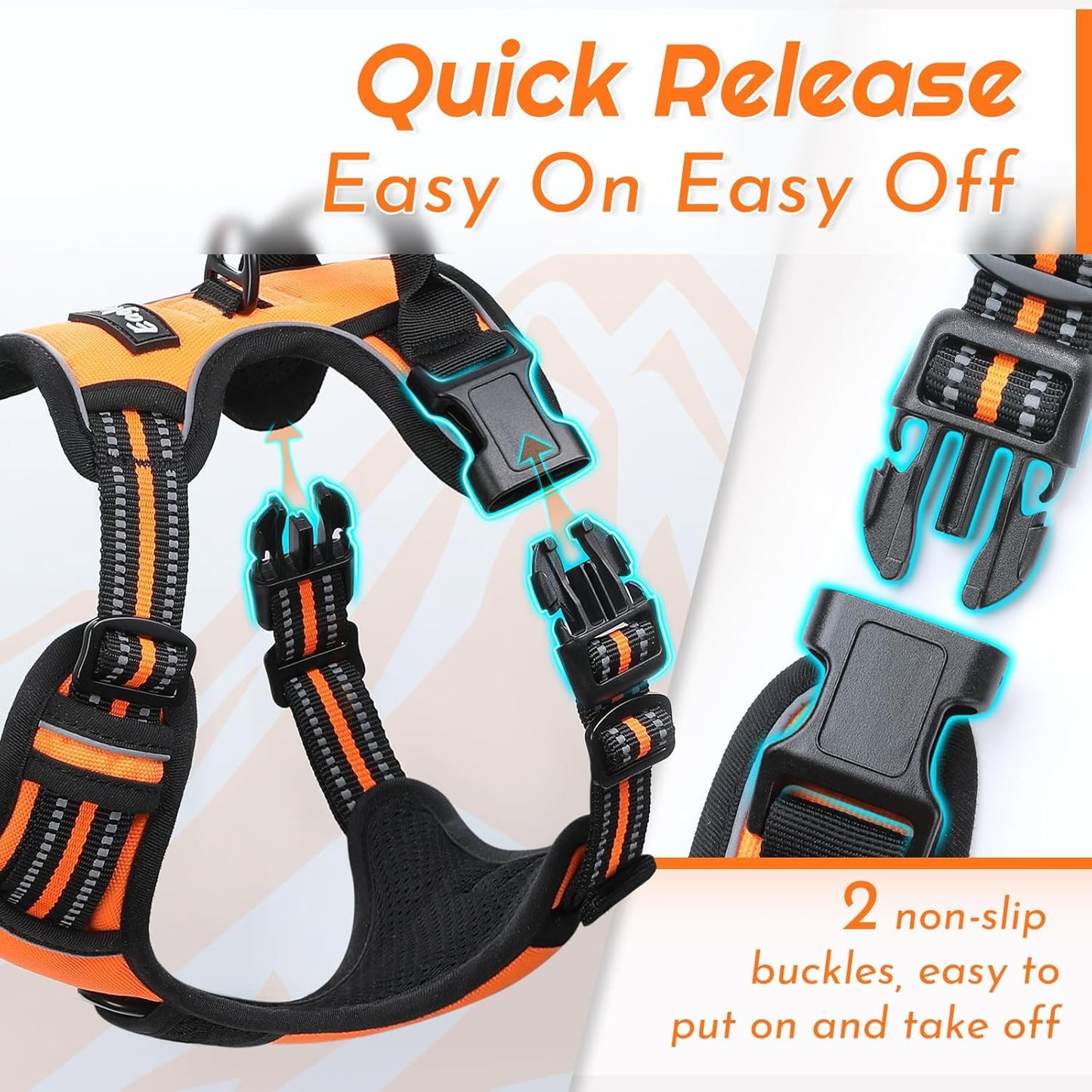 Eagloo Dog Harness Medium Sized Dog, No Pull Service Vest with Reflective Strips and Control Handle, Adjustable and Comfortable for Walking, No Choke Pet Harness with 2 Metal Rings, Orange, M